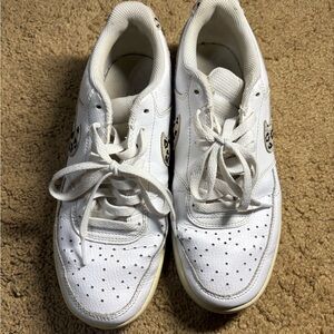 Nike Women’s 9.5 White Sneakers with Leopard Print Swoosh